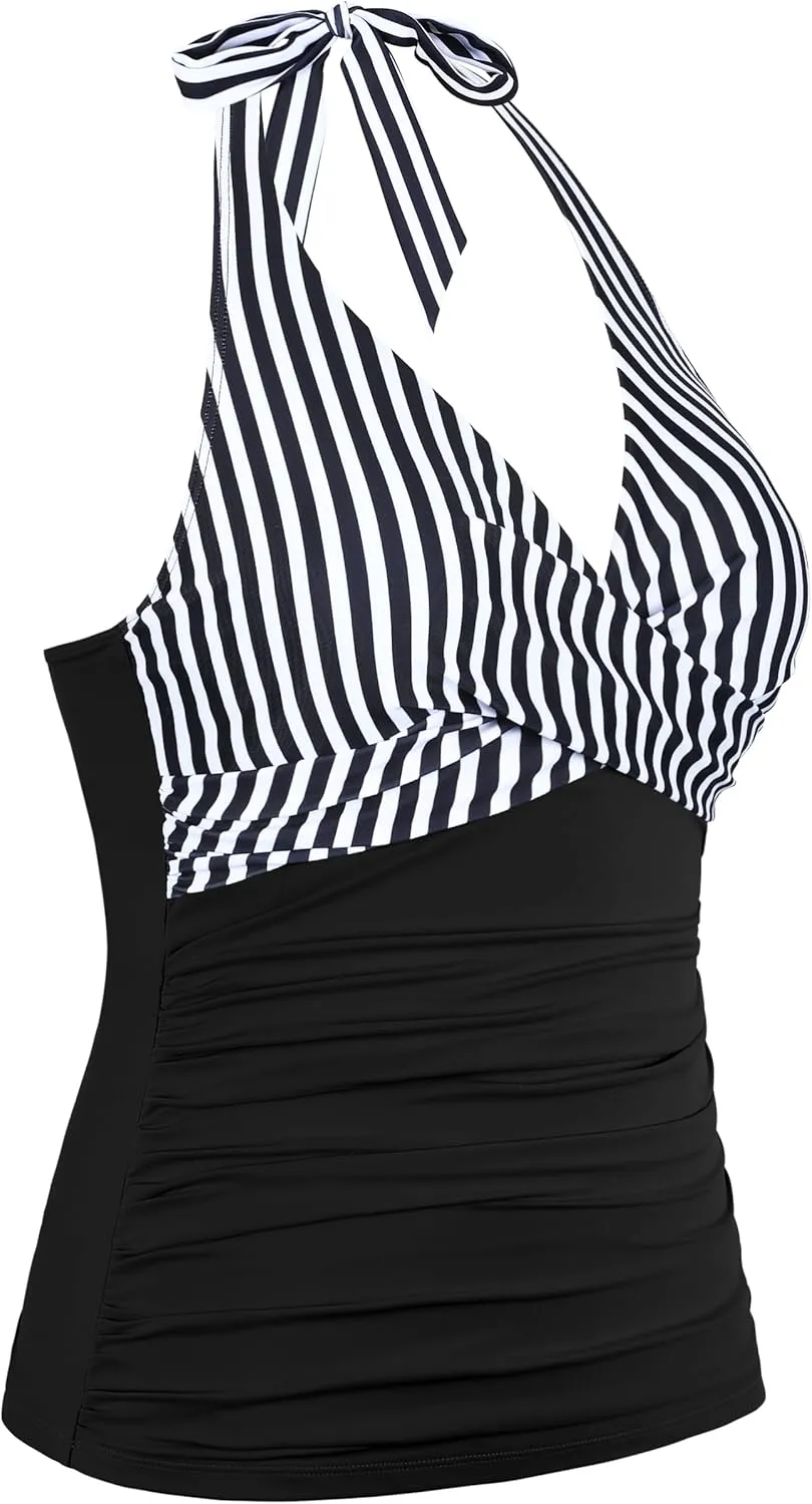 coastal rose Women's Underwire Tankini Top Twist Halter V Neck Swim Top Only Ruched Tummy Control Bathing Suit Tops
