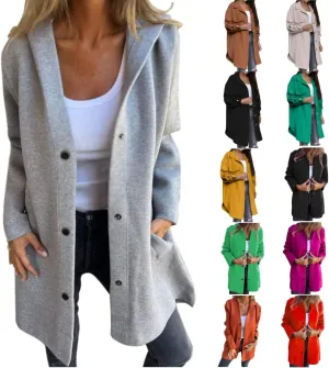 Coat for Women Casual Lapel Single Breasted Jacket Trench Coat Long Sleeve Hooded Cardigan Sweater Fall Outfits Pocket