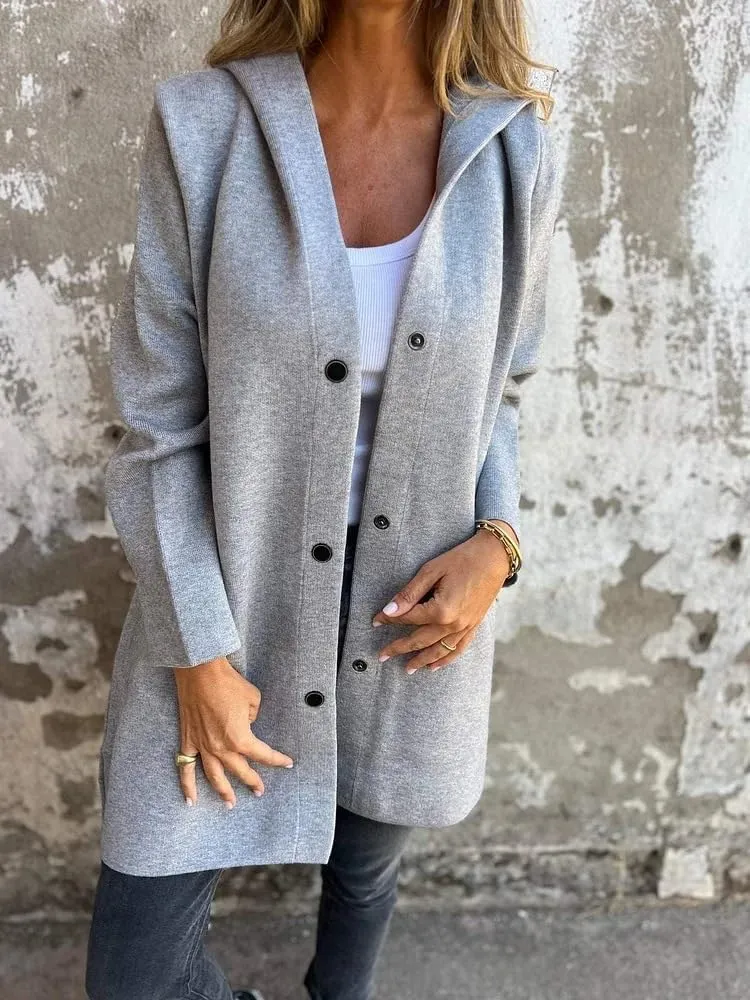 Coat for Women Casual Lapel Single Breasted Jacket Trench Coat Long Sleeve Hooded Cardigan Sweater Fall Outfits Pocket
