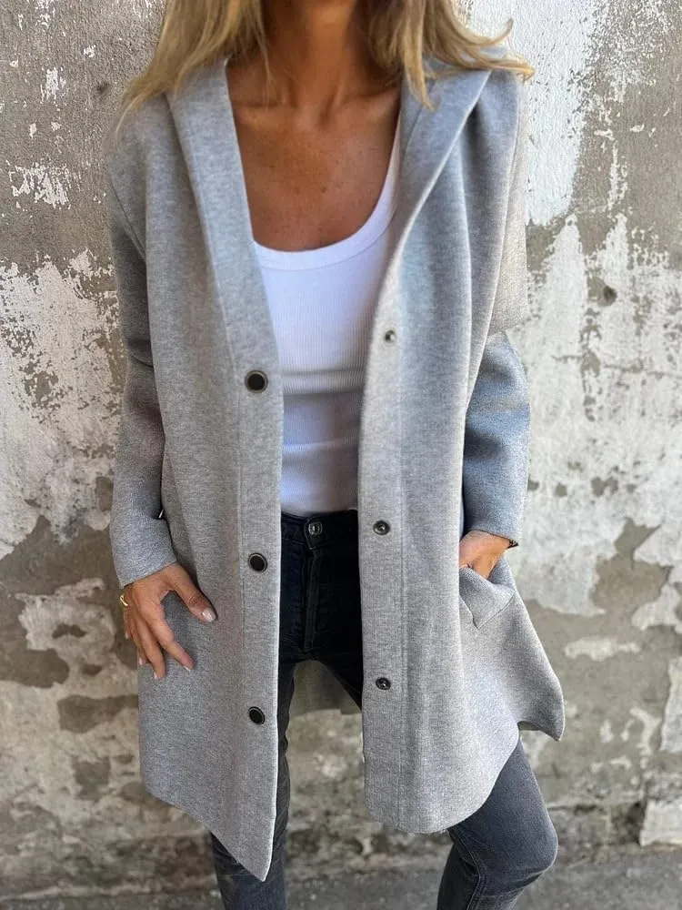 Coat for Women Casual Lapel Single Breasted Jacket Trench Coat Long Sleeve Hooded Cardigan Sweater Fall Outfits Pocket