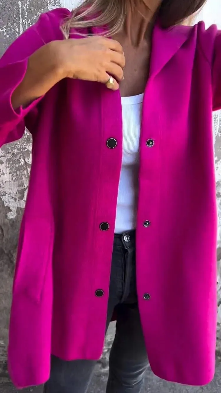 Coat for Women Casual Lapel Single Breasted Jacket Trench Coat Long Sleeve Hooded Cardigan Sweater Fall Outfits Pocket