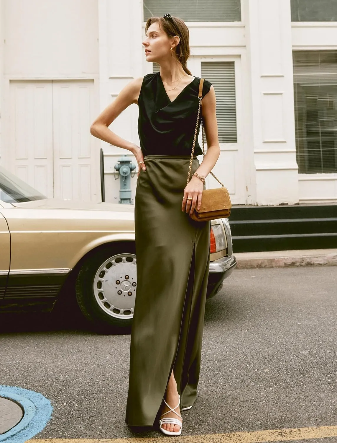 COLD POSH Mulberry Silk Camisole Tops for Women Luxury Cowl Neck Tank Top Classic Comfy Camisoles Summer Sleeveless Blouses