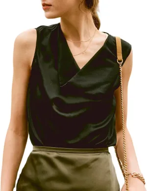 COLD POSH Mulberry Silk Camisole Tops for Women Luxury Cowl Neck Tank Top Classic Comfy Camisoles Summer Sleeveless Blouses