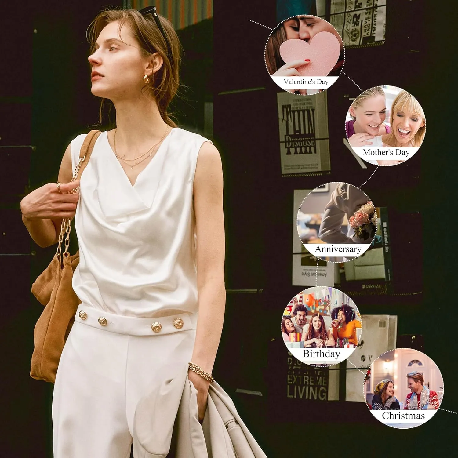 COLD POSH Mulberry Silk Camisole Tops for Women Luxury Cowl Neck Tank Top Classic Comfy Camisoles Summer Sleeveless Blouses
