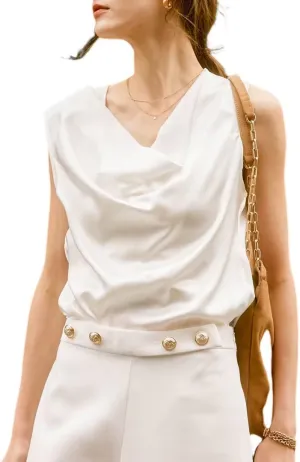 COLD POSH Mulberry Silk Camisole Tops for Women Luxury Cowl Neck Tank Top Classic Comfy Camisoles Summer Sleeveless Blouses