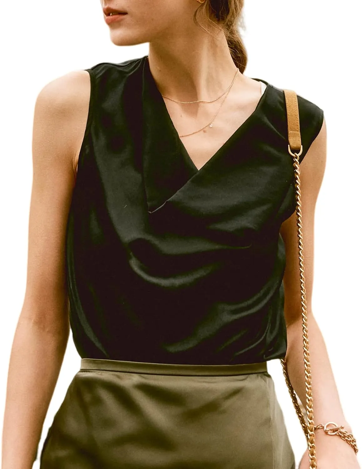 COLD POSH Mulberry Silk Camisole Tops for Women Luxury Cowl Neck Tank Top Classic Comfy Camisoles Summer Sleeveless Blouses