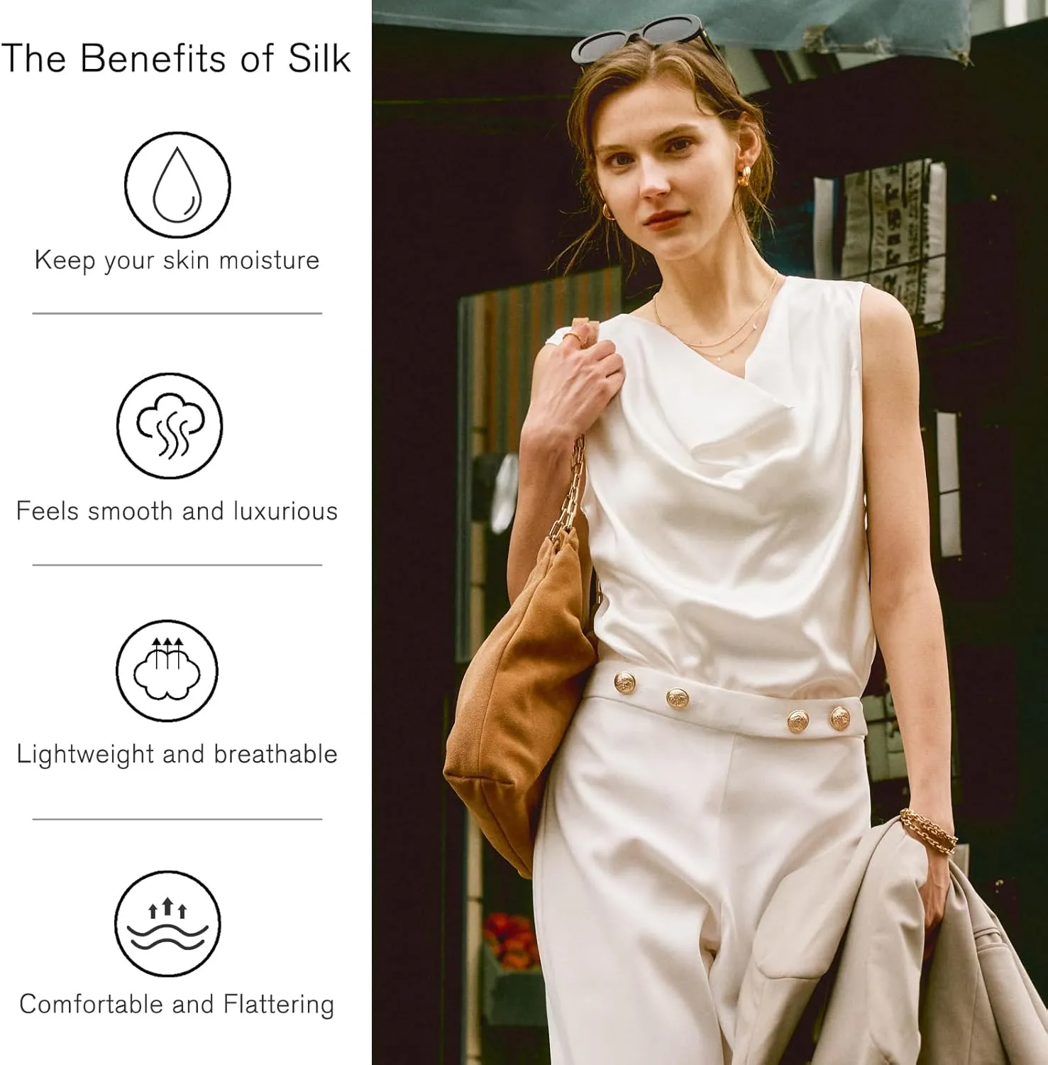 COLD POSH Mulberry Silk Camisole Tops for Women Luxury Cowl Neck Tank Top Classic Comfy Camisoles Summer Sleeveless Blouses