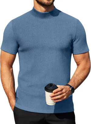 COOFANDY Mens Mock Turtleneck Sweater Short Sleeve Turtle Neck Sweaters Casual Ribbed Knited Pullover Tops Solid Basic Tee