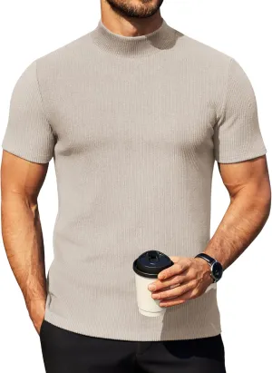 COOFANDY Mens Mock Turtleneck Sweater Short Sleeve Turtle Neck Sweaters Casual Ribbed Knited Pullover Tops Solid Basic Tee