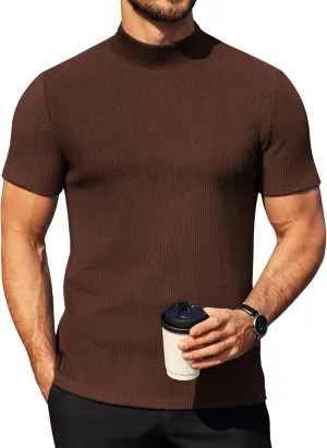 COOFANDY Mens Mock Turtleneck Sweater Short Sleeve Turtle Neck Sweaters Casual Ribbed Knited Pullover Tops Solid Basic Tee