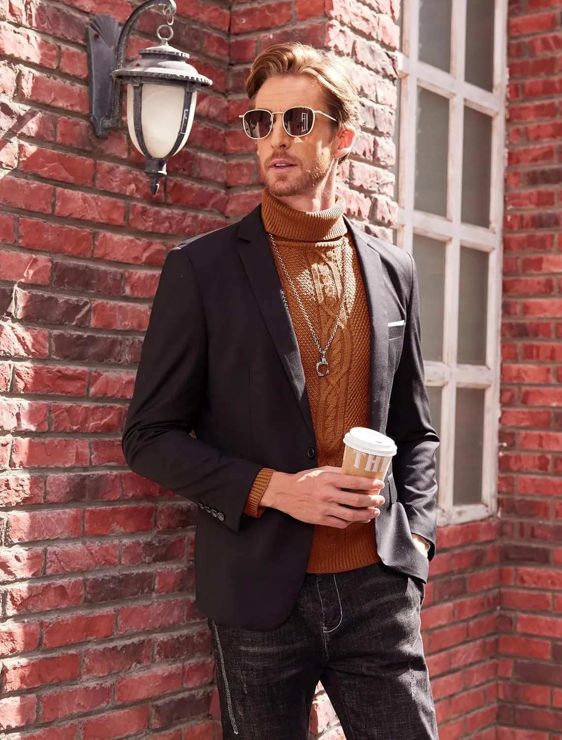 COOFANDY Men's Turtleneck Sweater Slim Fit Casual Warm Twisted Knitted Pullover Sweaters