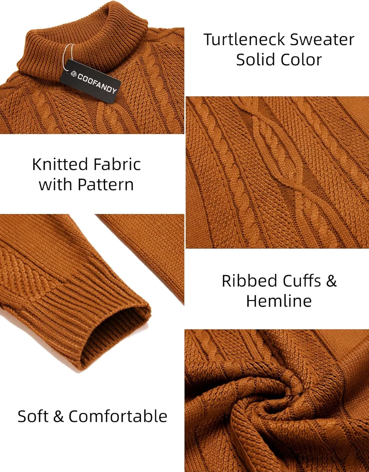 COOFANDY Men's Turtleneck Sweater Slim Fit Casual Warm Twisted Knitted Pullover Sweaters