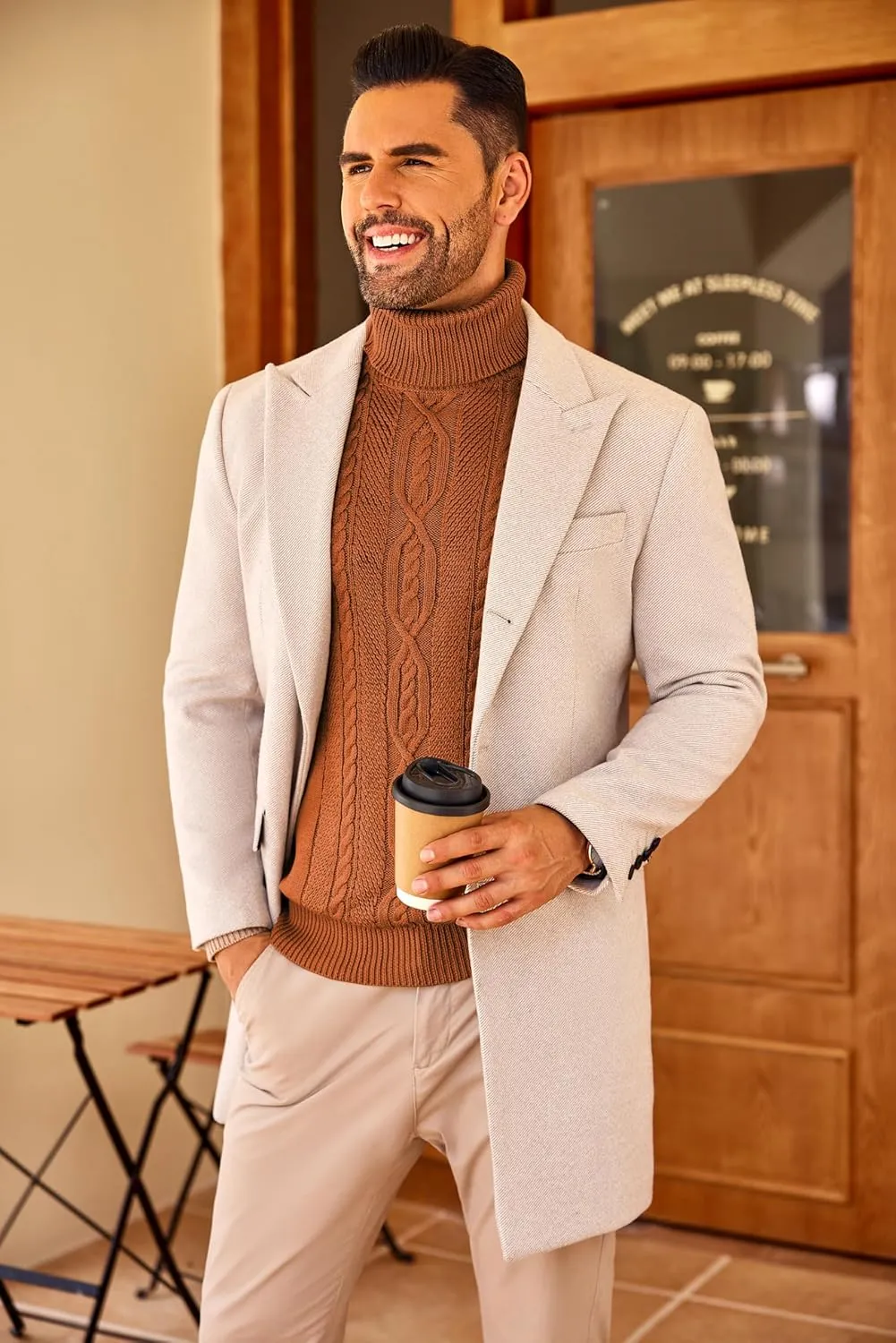 COOFANDY Men's Turtleneck Sweater Slim Fit Casual Warm Twisted Knitted Pullover Sweaters