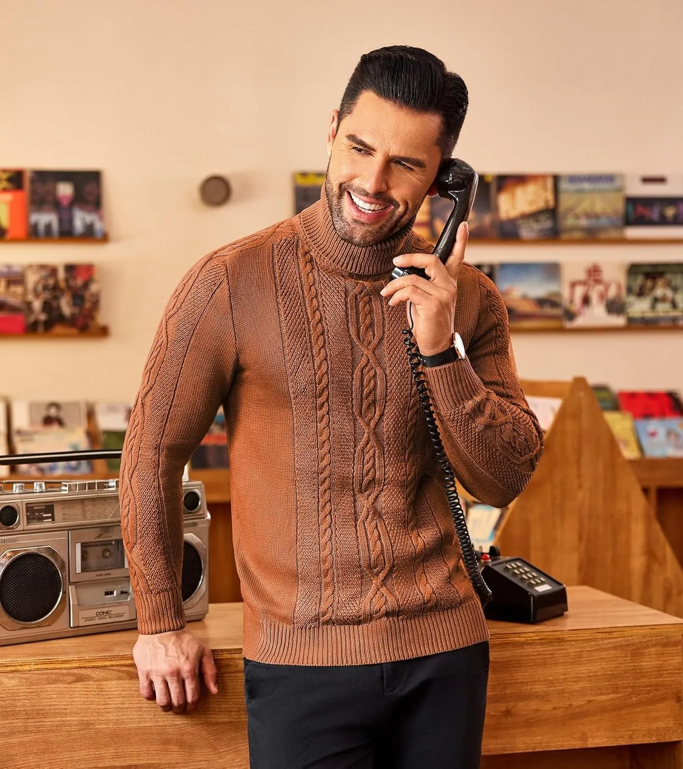 COOFANDY Men's Turtleneck Sweater Slim Fit Casual Warm Twisted Knitted Pullover Sweaters