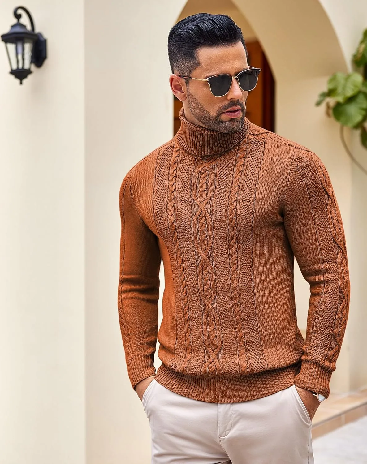 COOFANDY Men's Turtleneck Sweater Slim Fit Casual Warm Twisted Knitted Pullover Sweaters