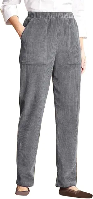 Corduroy Pants Women Vintage Baggy High Waisted Straight Wide Leg Pants Pull on Work Lounge Trousers with Pockets
