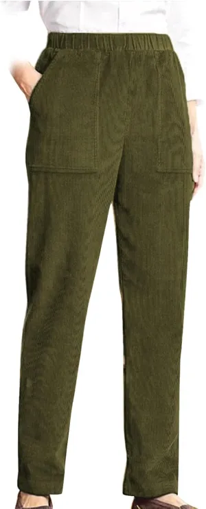 Corduroy Pants Women Vintage Casual Baggy High Waisted Straight Leg Work Pants Solid Color Trousers with Pockets