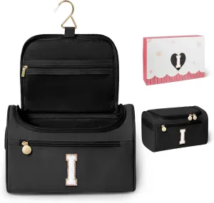 COSHAYSOO Initial Toiletries Bag Water Resistant Travel Gifts for Women Black Letter I