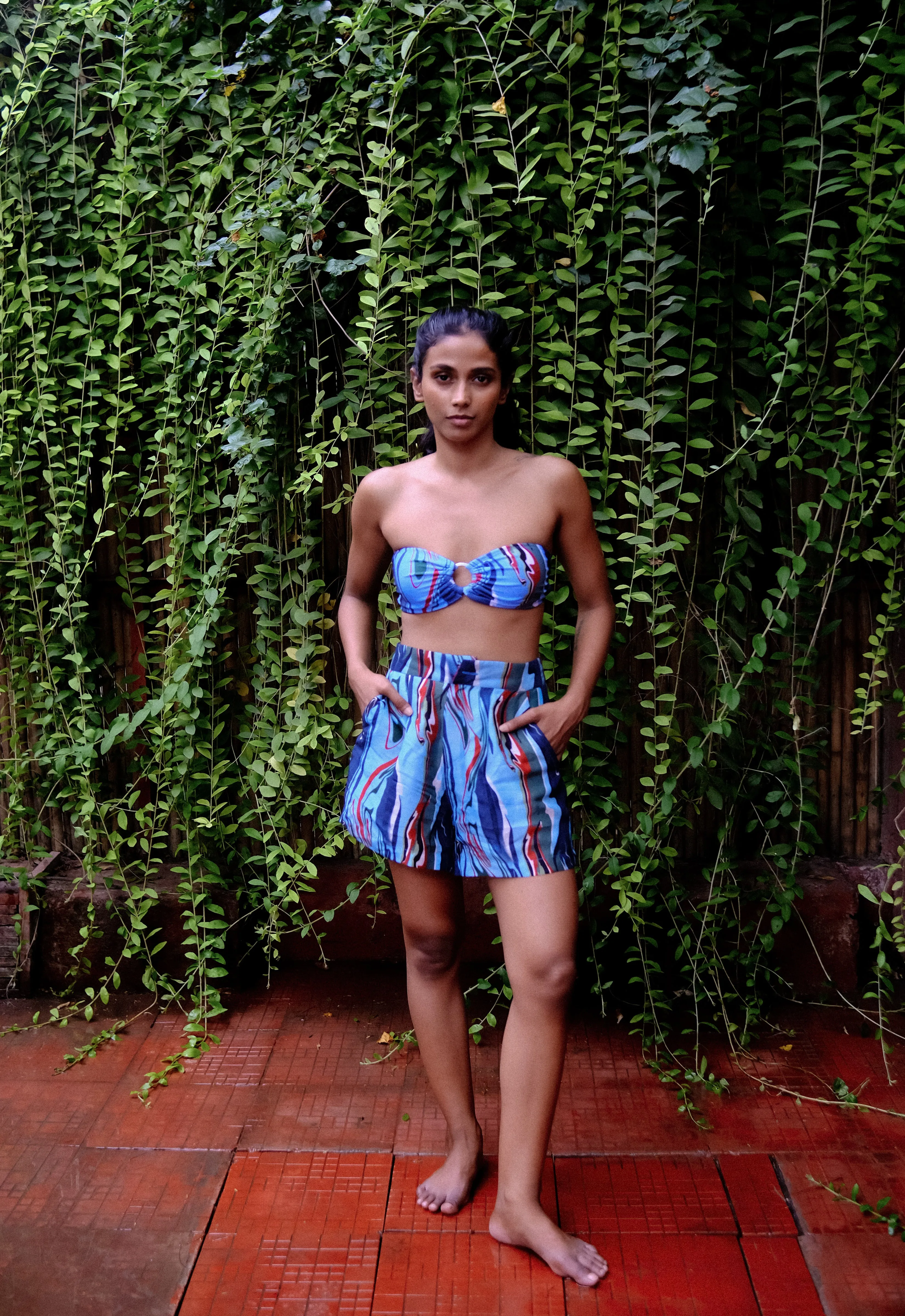 Cosmic Wave High Waist Shorts With Side Pockets