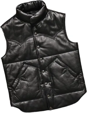 Cotton Padded Warm Mens Waistcoat Vest Coat Cowhide Leather Sheepskin Weskit Vest for Man European Outwear Jacket