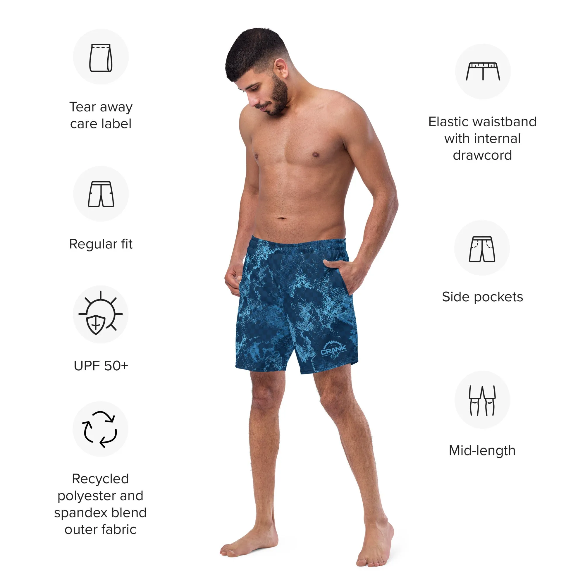 Crank Style's Men's Dirty Blue swim trunks