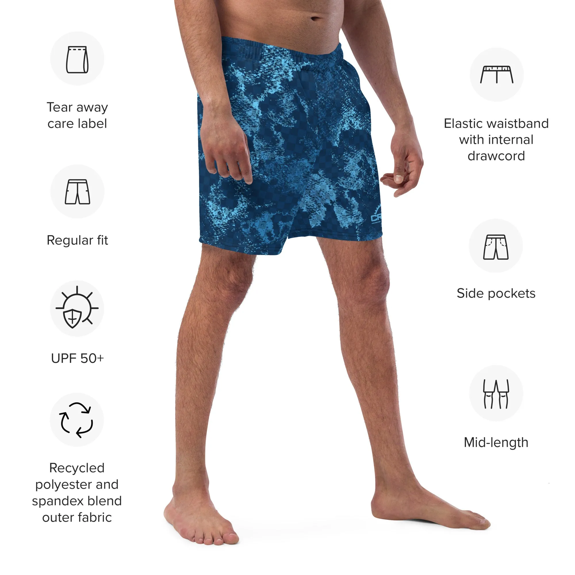 Crank Style's Men's Dirty Blue swim trunks