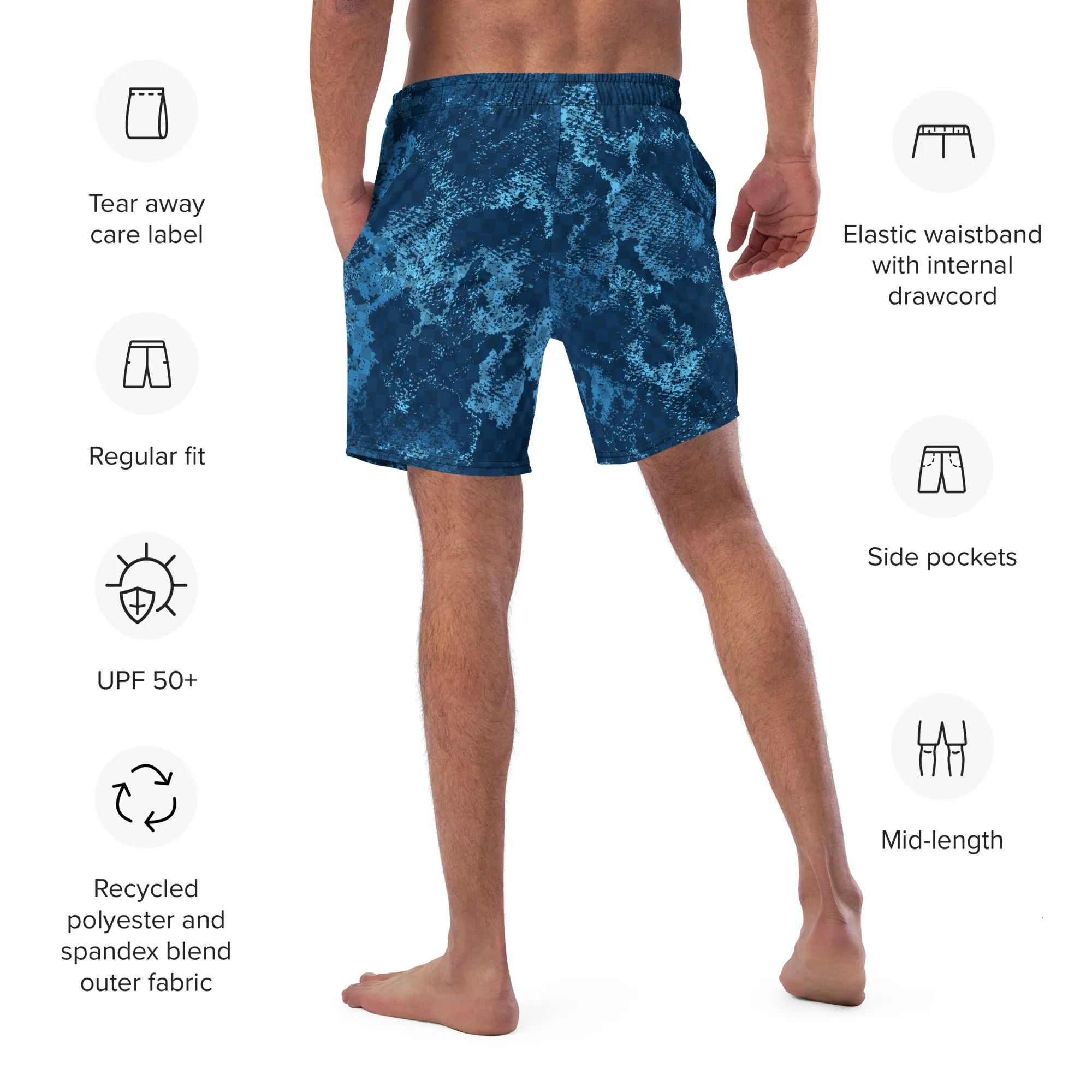 Crank Style's Men's Dirty Blue swim trunks