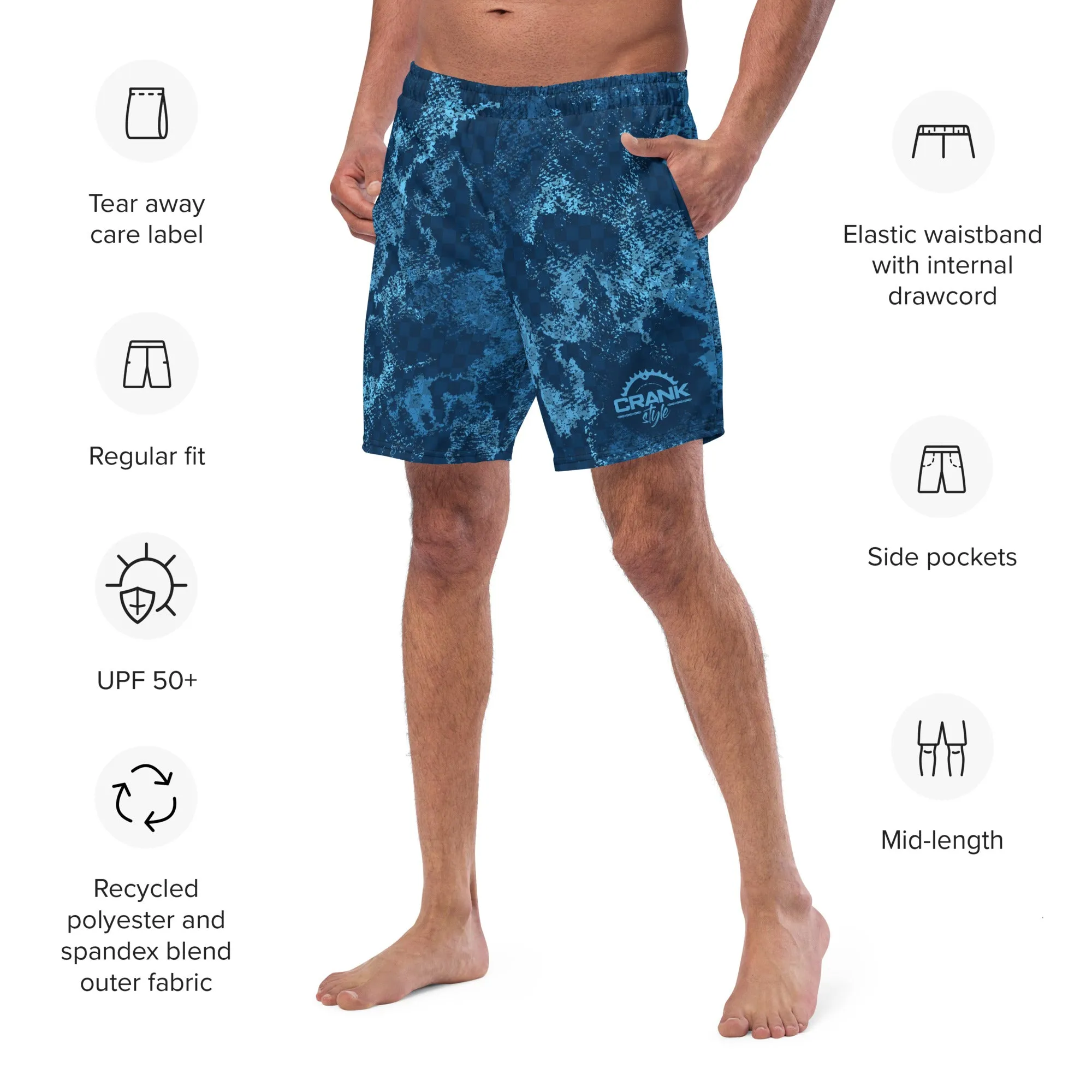 Crank Style's Men's Dirty Blue swim trunks