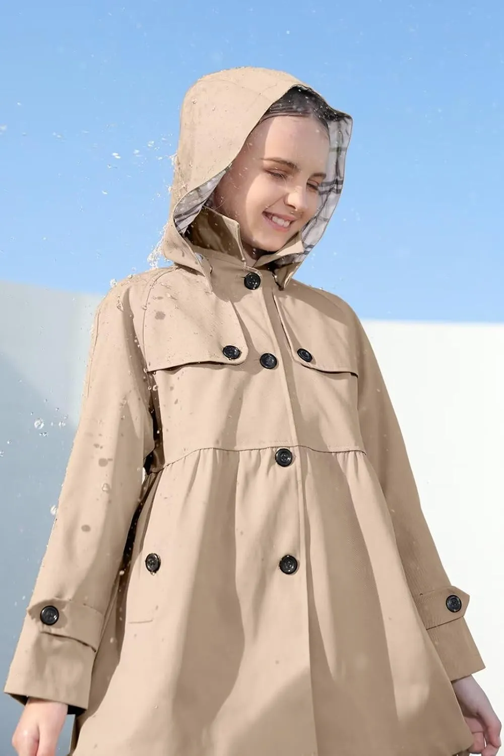 Cromoncent Girl's Waterproof Hoodie Trench Coat Cute Dress Coat Outerwear, 3-12 Years
