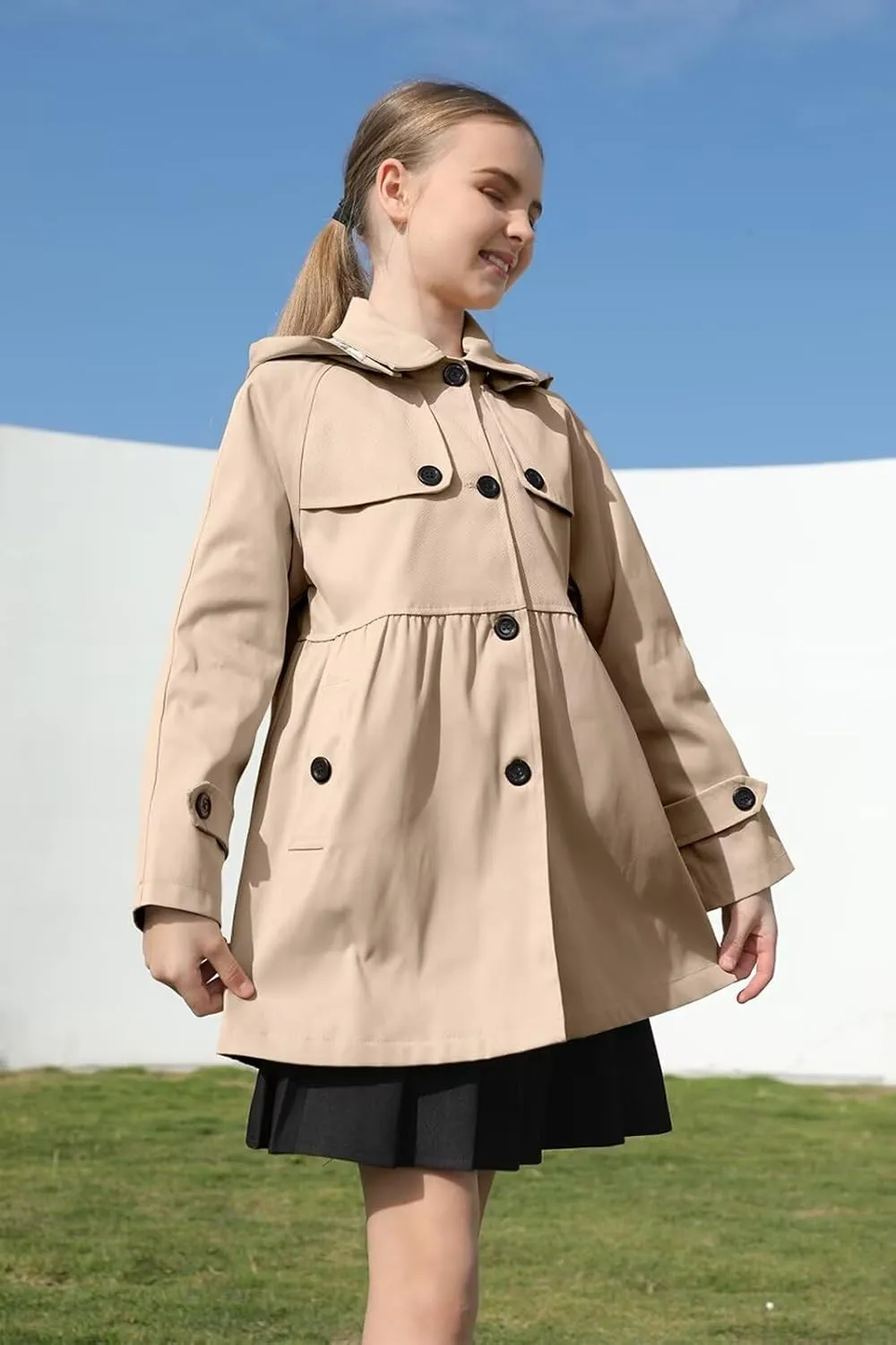 Cromoncent Girl's Waterproof Hoodie Trench Coat Cute Dress Coat Outerwear, 3-12 Years