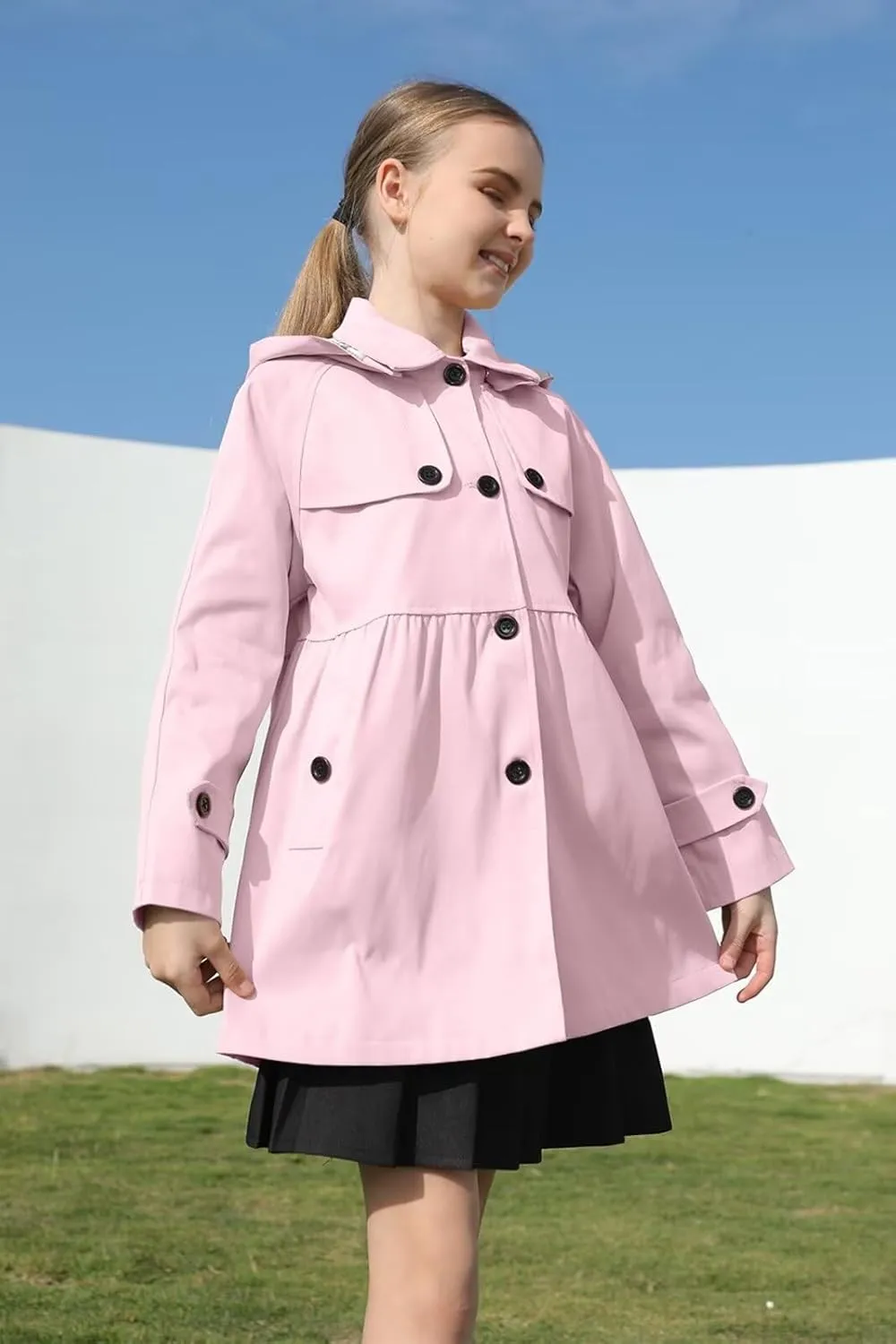 Cromoncent Girl's Waterproof Hoodie Trench Coat Cute Dress Coat Outerwear, 3-12 Years