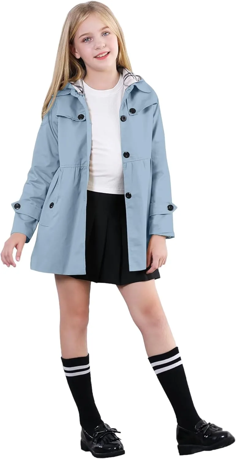 Cromoncent Girl's Waterproof Hoodie Trench Coat Cute Dress Coat Outerwear, 3-12 Years