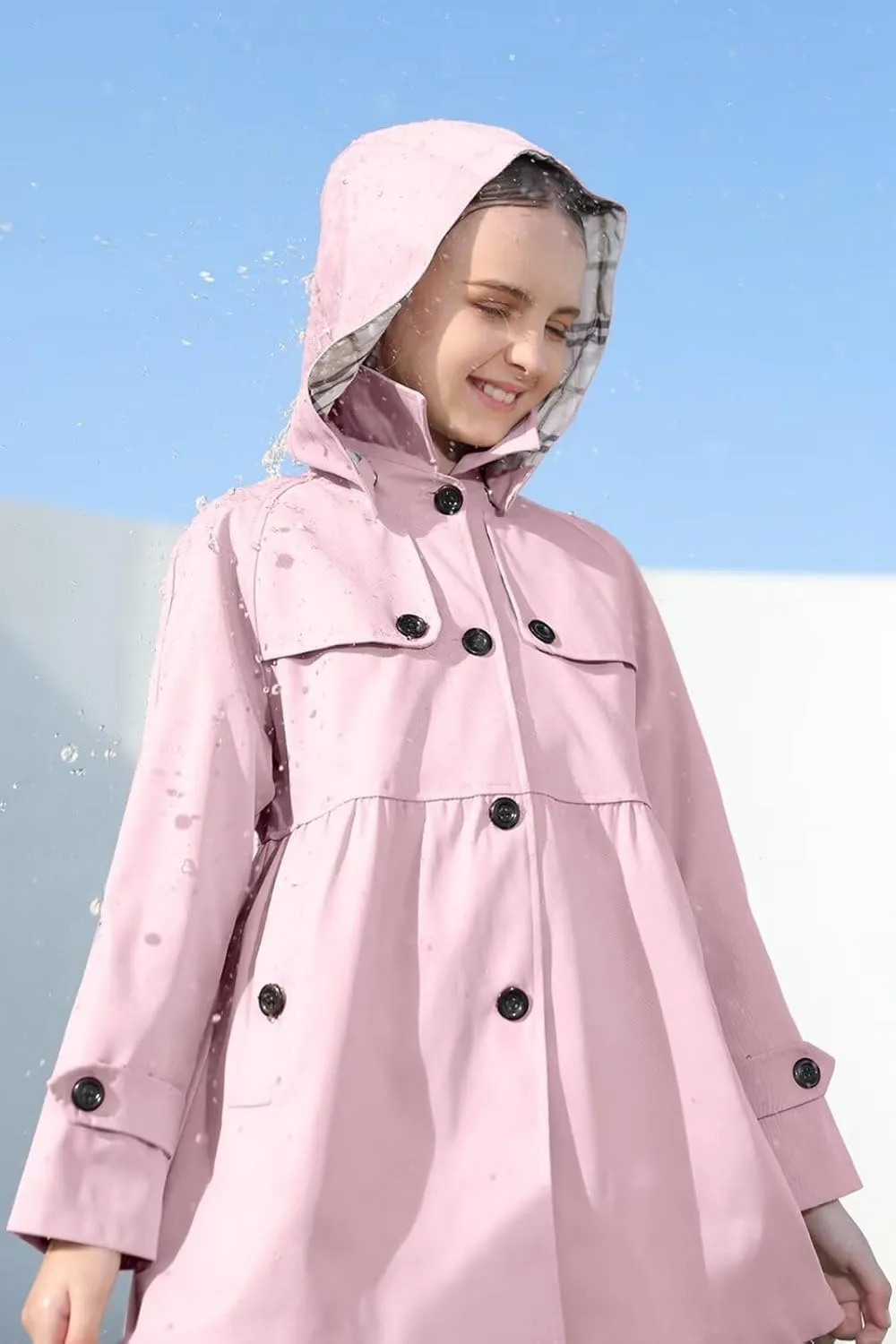 Cromoncent Girl's Waterproof Hoodie Trench Coat Cute Dress Coat Outerwear, 3-12 Years