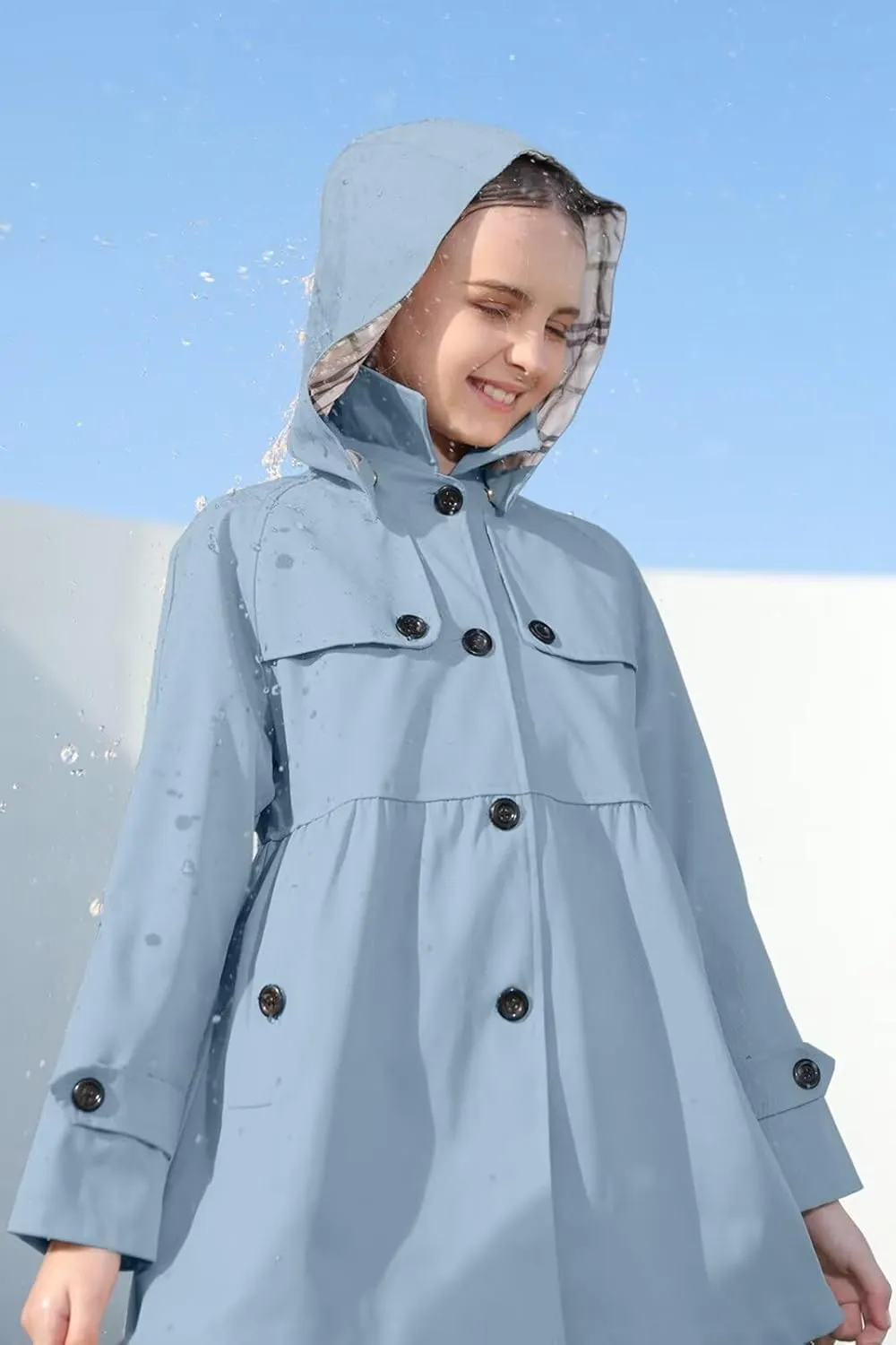 Cromoncent Girl's Waterproof Hoodie Trench Coat Cute Dress Coat Outerwear, 3-12 Years