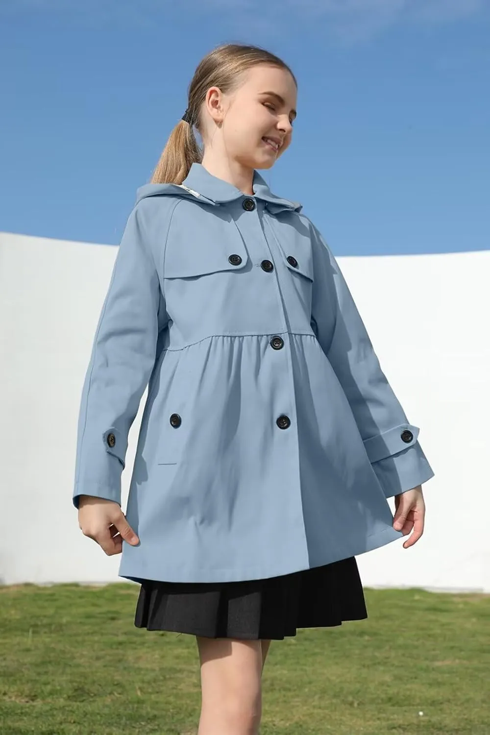 Cromoncent Girl's Waterproof Hoodie Trench Coat Cute Dress Coat Outerwear, 3-12 Years