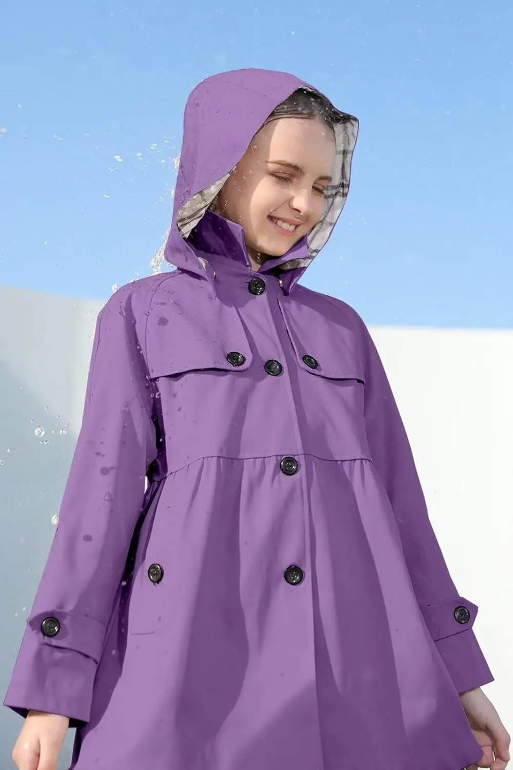 Cromoncent Girl's Waterproof Hoodie Trench Coat Cute Dress Coat Outerwear, 3-12 Years