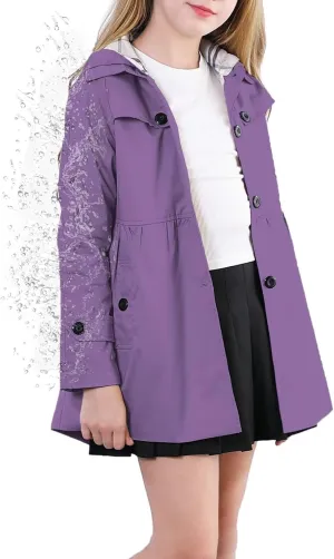 Cromoncent Girl's Waterproof Hoodie Trench Coat Cute Dress Coat Outerwear, 3-12 Years