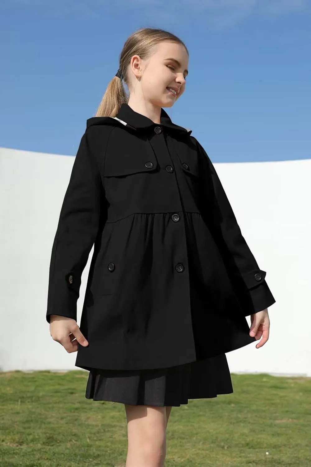 Cromoncent Girl's Waterproof Hoodie Trench Coat Cute Dress Coat Outerwear, 3-12 Years