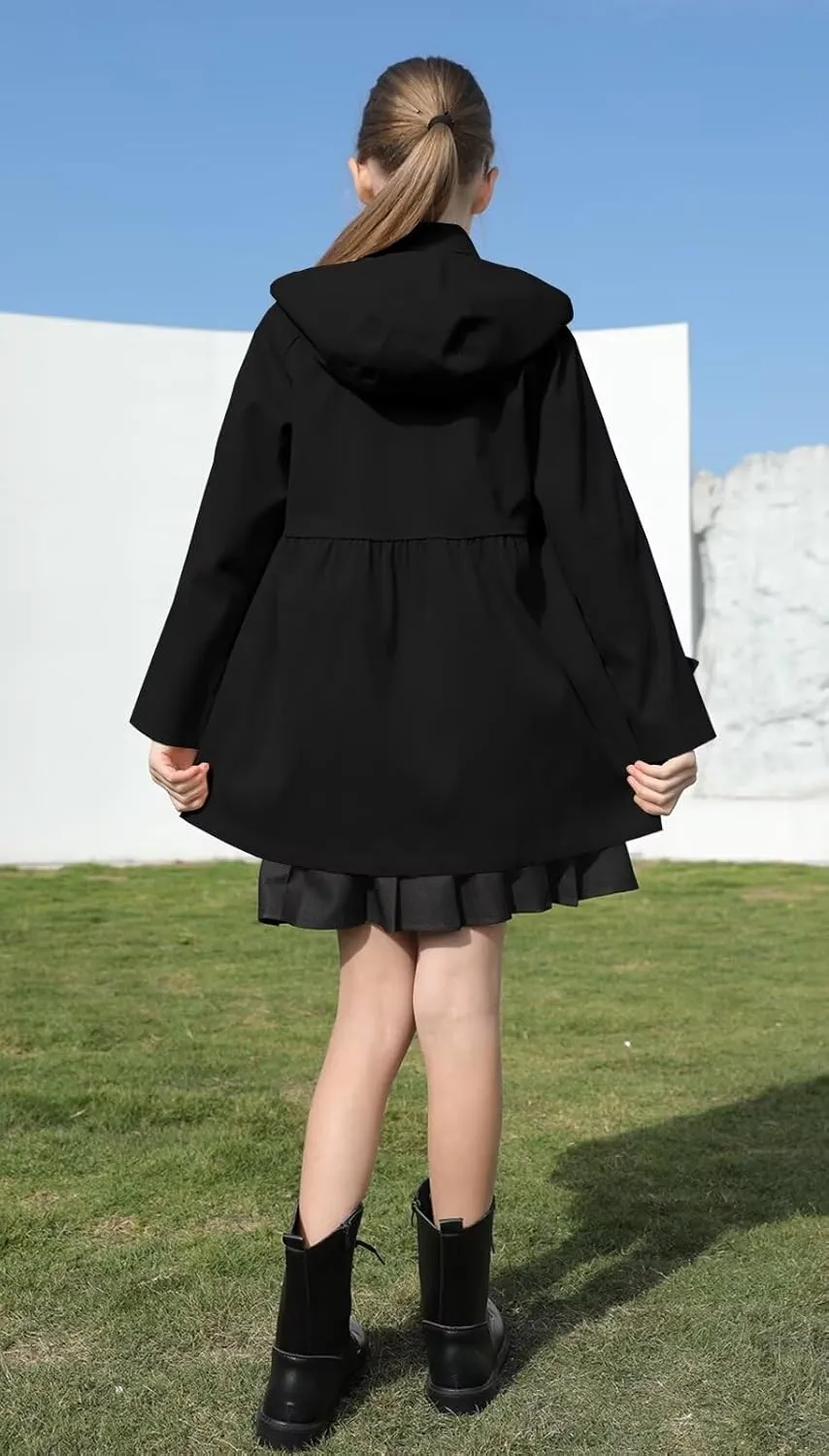 Cromoncent Girl's Waterproof Hoodie Trench Coat Cute Dress Coat Outerwear, 3-12 Years
