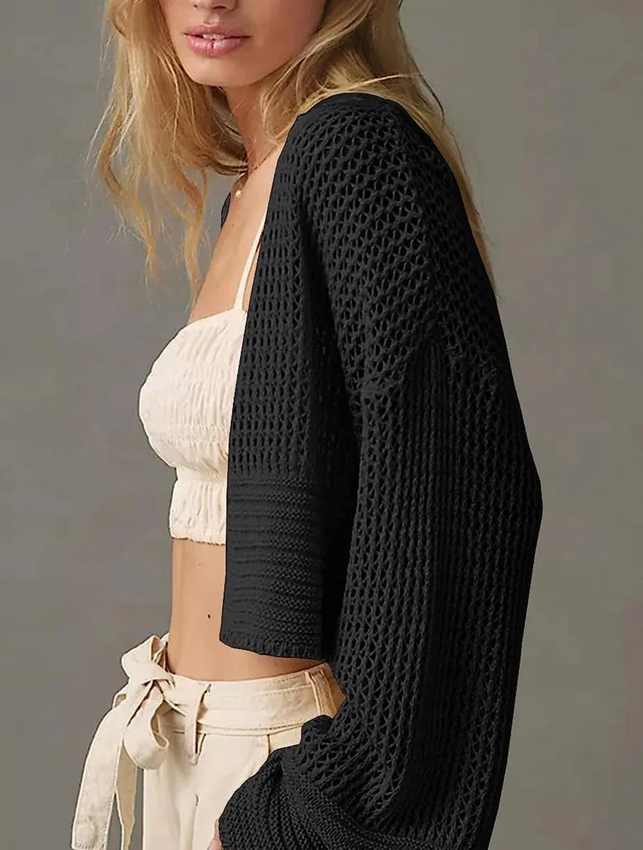 Cropped Cardigan Sweaters for Women Kimonos Boho Lightweight Summer Open Front Knit Cardigan Outerwear