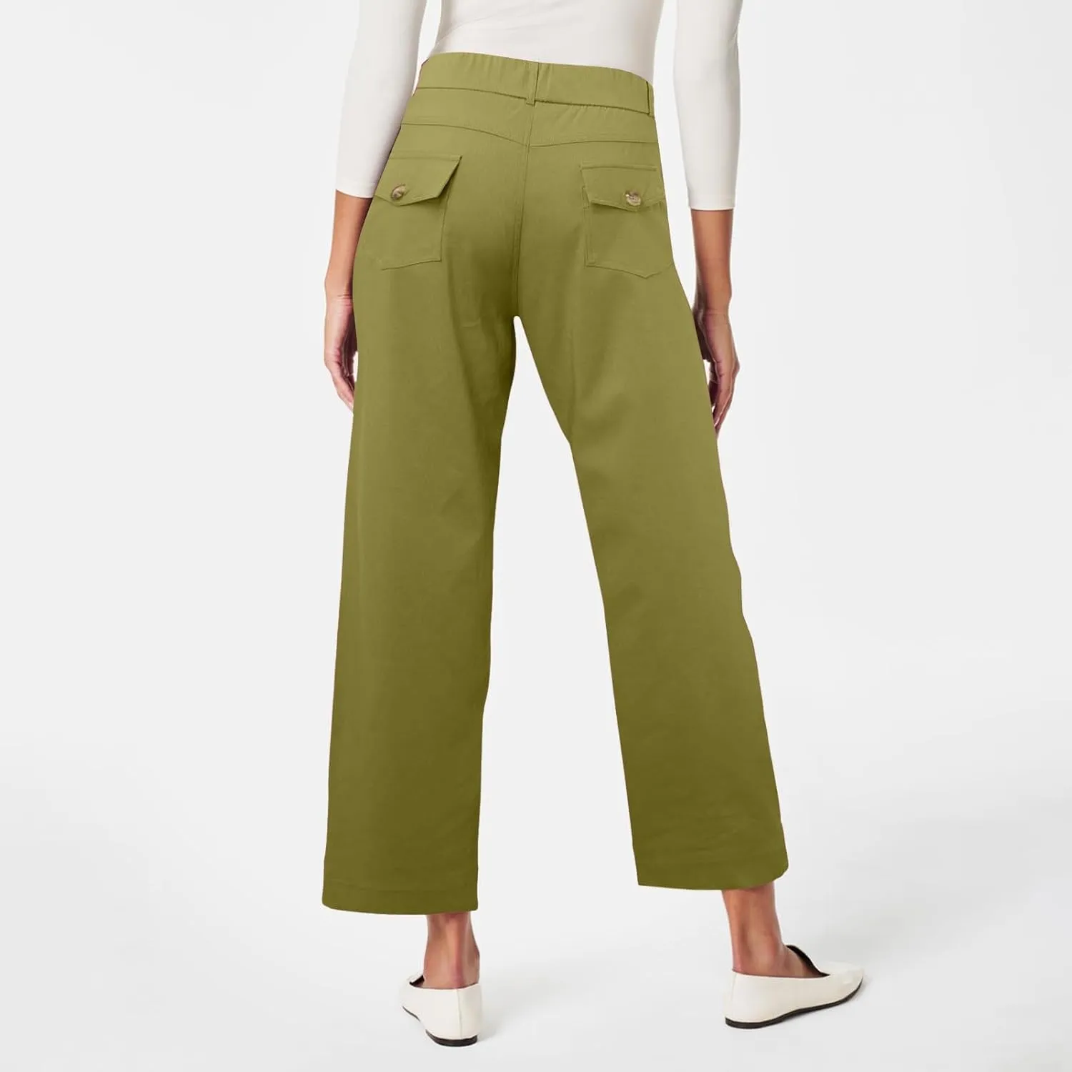 Cropped Pants for Women Casual Straight Wide Leg Plus Size Baggy Capri Trousers Stretch Track Pants with Pockets