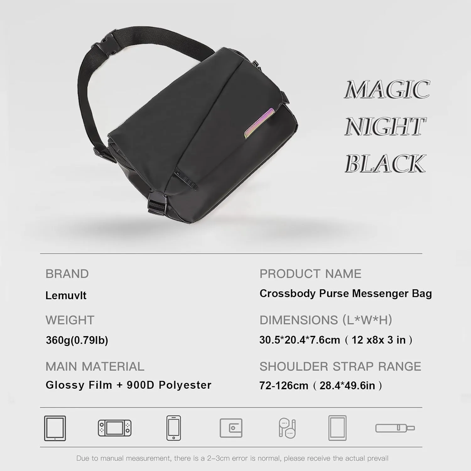 Crossbody bag Messenger Bag for Commuting, Water-Resistant, 12 x 8 x 3 in