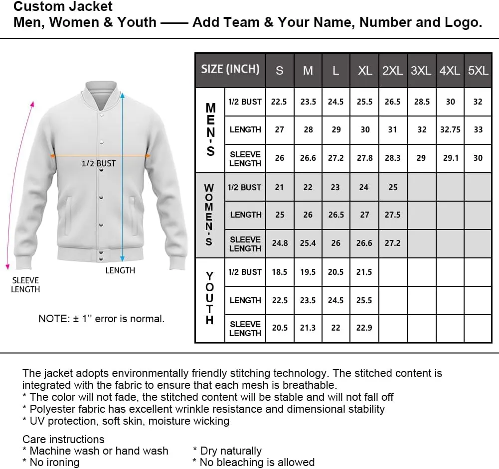 Custom Baseball Varsity Jacket Leather Sleeve Personalized Letterman Jacket Stitched Name Number for Men Women