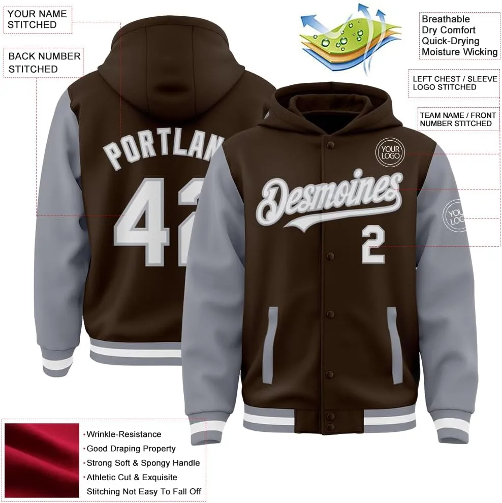 Custom Hooded Varsity Jacket Baseball Jacket Letterman Cotton Blend and Leather Sleeves Two Tone Bomber Jacket S-5XL