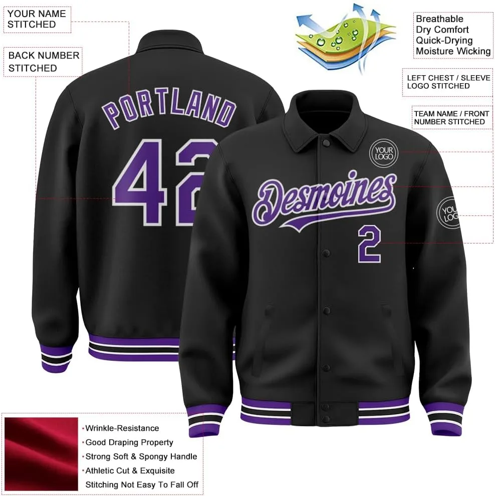 Custom Varsity Letterman Jacket Adult Youth Black Baseball Jacket Streetwear Bomber Coat Stitched Name Number Logo