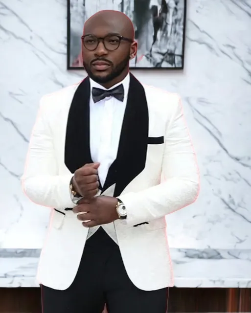 Custom White Detail Black Trim Italian Design 3 Piece Suit