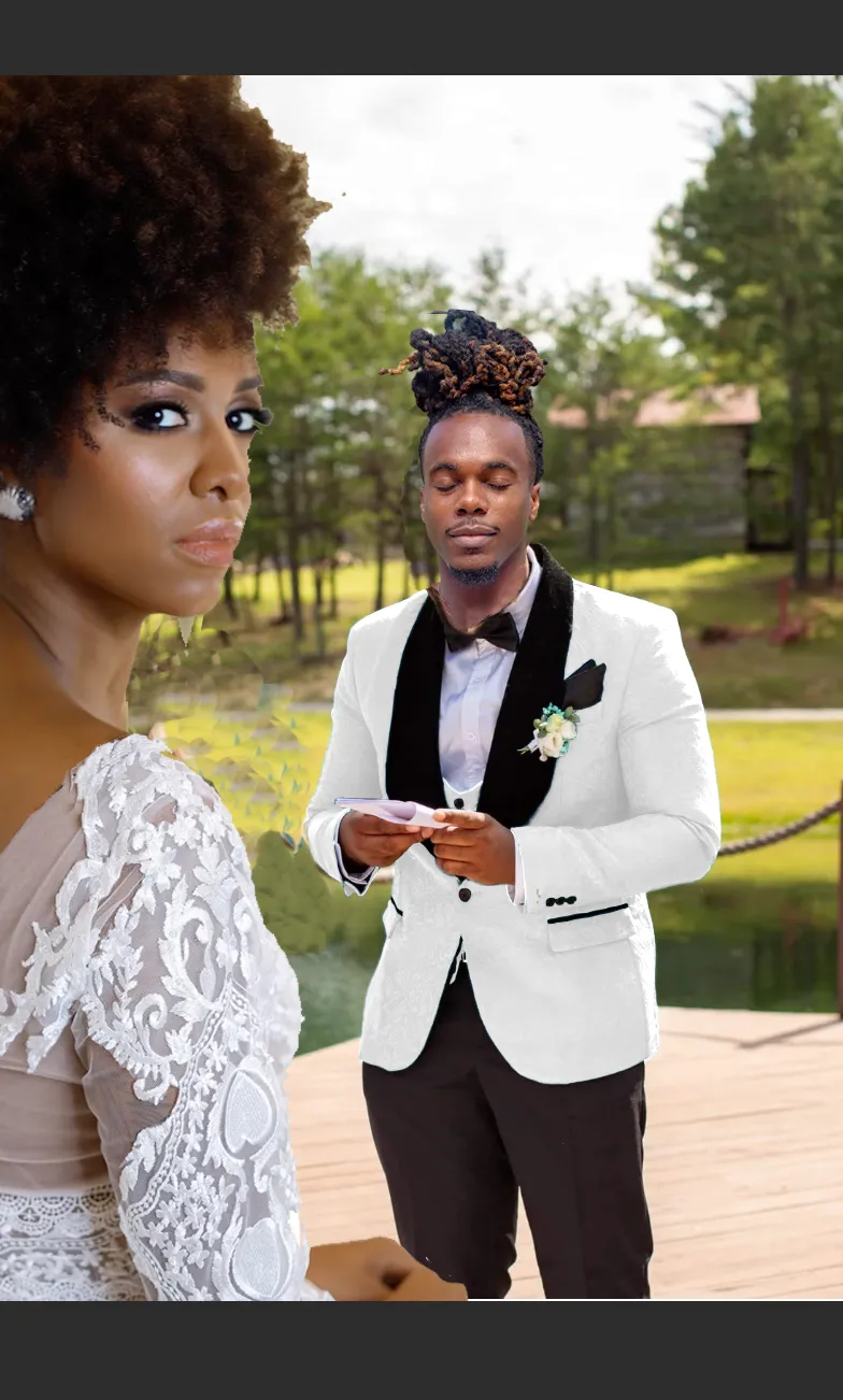 Custom White Detail Black Trim Italian Design 3 Piece Suit