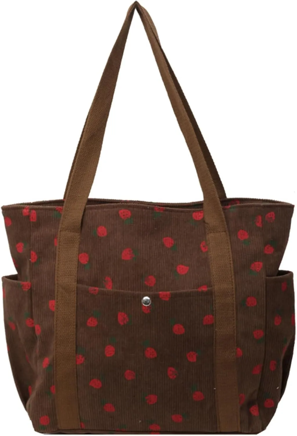 Cute Strawberry Shoulder Tote Bag Women 2025 Corduroy Book Handbag Square Purse Multiple Pockets College