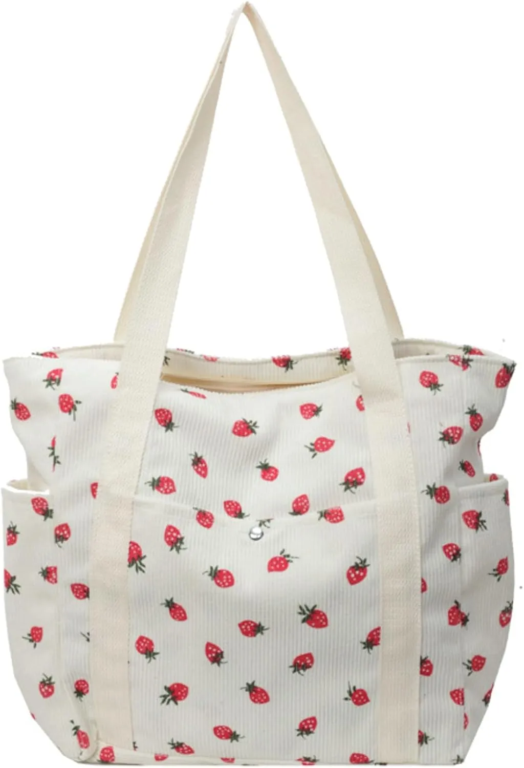 Cute Strawberry Shoulder Tote Bag Women 2025 Corduroy Book Handbag Square Purse Multiple Pockets College