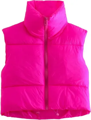 Daacee Women's Lightweight Winter Crop Puffer Vest Warm Sleeveless Zip Up Stand Collar Padded Gilet
